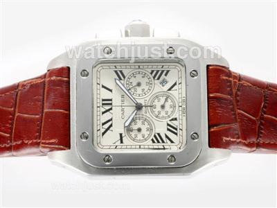 Cartier Santos 100 Working Chronograph with White Dial Same Chassis As 7750 Version-High Quality