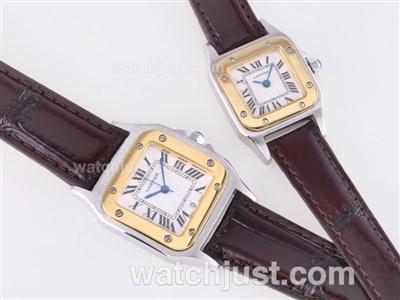 Cartier Santos de Cartier Two Tone Case with White Dial-Couple Watch