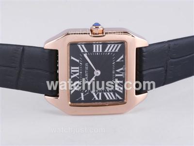 Cartier Santos Dumont Rose Gold Case with Black Dial-Leather Strap