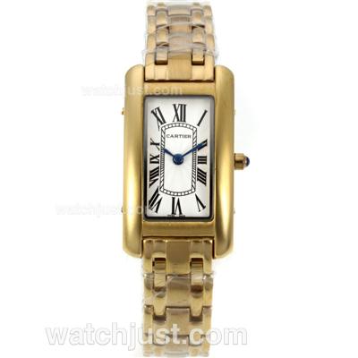 Cartier Tank Americaine Full Gold with White Dial