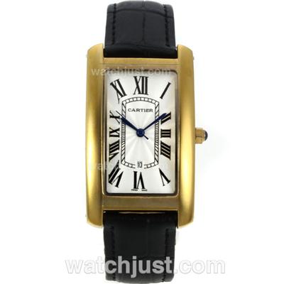 Cartier Tank Americaine Gold Case with White Dial-Deployment Buckle