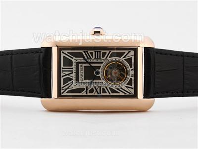 Cartier Tank Americaine Tourbillon Automatic Rose Gold Case with Black Dial