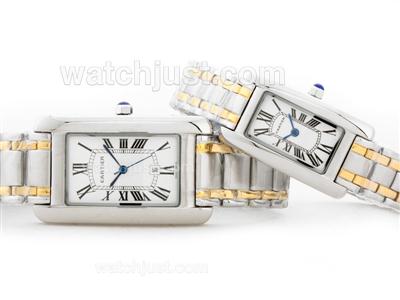 Cartier Tank Americaine Two Tone with White Dial -Couple Watch