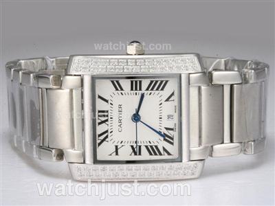 Cartier Tank Diamond Bezel with White Dial