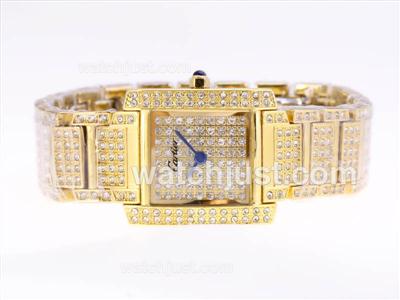 Cartier Tank Full Gold with Diamond Dial and Bezel