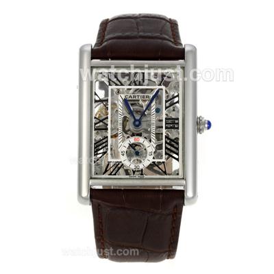 Cartier Tank Manual Winding with Skeleton Dial-Leather Strap