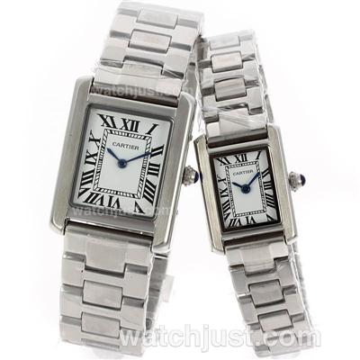 Cartier Tank Roman Markers with White Dial S/S-Couple Watch