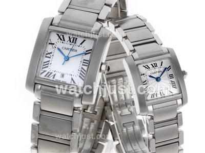 Cartier Tank Swiss ETA Movement with White Dial S/S-Couple Watch