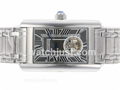 Cartier Tank Tourbillon Manual Winding with Gray Dial S/S