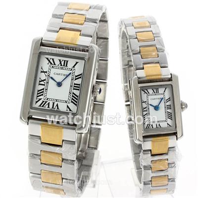 Cartier Tank Two Tone Roman Markers with White Dial-Couple Watch