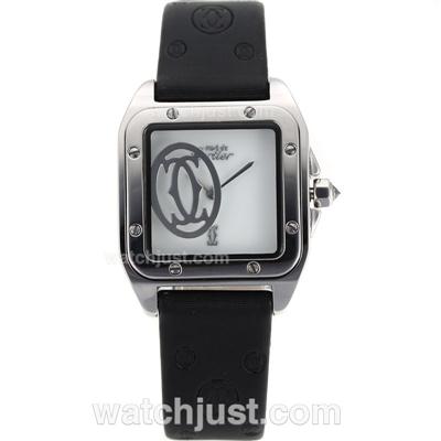 Cartier Tank with White Dial-Black Leather Strap
