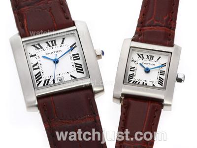 Cartier Tank with White Dial-Couple Watch