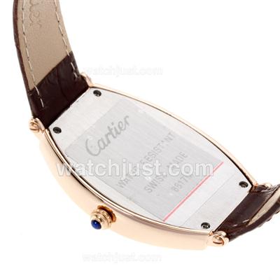 Cartier Tonneau Rose Gold Case Diamond Bezel with White Dial-Couple Watch