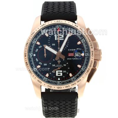 Chopard Gran Turismo XL Alfa Romeo Working Chronograph Rose Gold Case with Black Dial-Rubber Strap