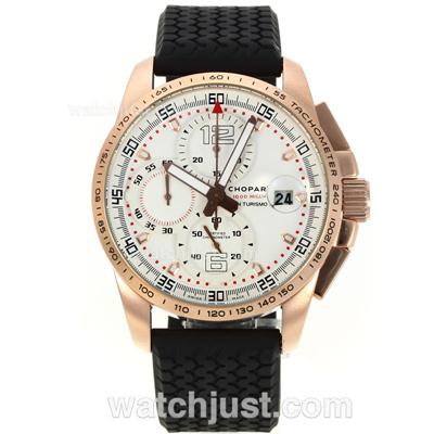 Chopard Gran Turismo XL Alfa Romeo Working Chronograph Rose Gold Case with White Dial-Rubber Strap