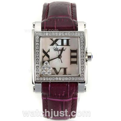 Chopard Happy Diamonds Diamond Bezel Roman Markers with MOP Dial-Purple Leather Strap