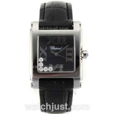 Chopard Happy Diamonds Roman Markers with Black Dial-Black Leather Strap