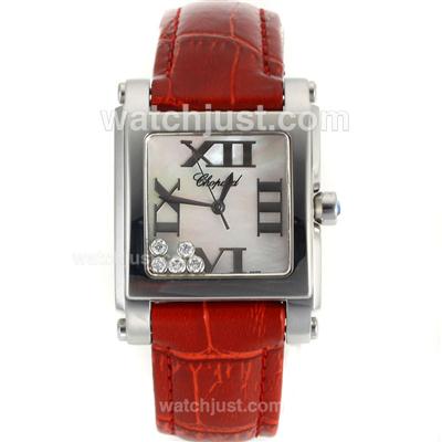 Chopard Happy Diamonds Roman Markers with MOP Dial-Red Leather Strap