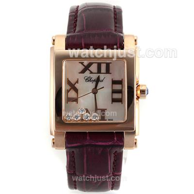 Chopard Happy Diamonds Rose Gold Case Roman Markers with MOP Dial-Purple Leather Strap