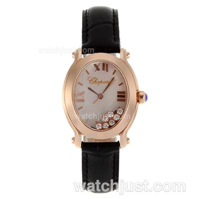 Chopard Happy Diamonds Rose Gold Case with MOP Dial-Black Leather Strap