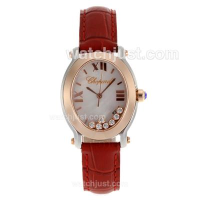 Chopard Happy Diamonds Two Tone Case with MOP Dial-Red Leather Strap