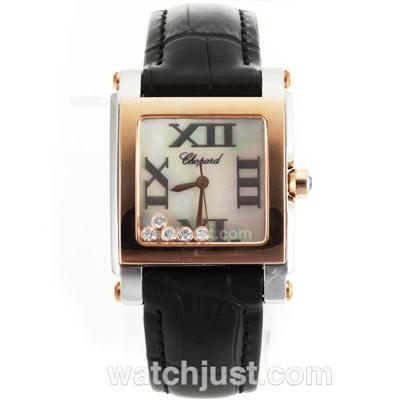 Chopard Happy Diamonds Two Tone Roman Markers with MOP Dial-Black Leather Strap