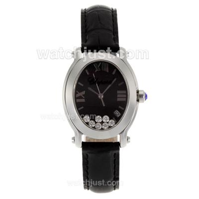 Chopard Happy Diamonds with Black Dial-Black Leather Strap