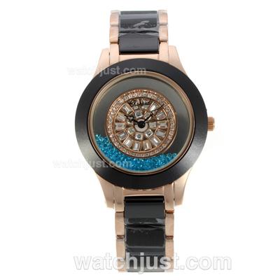 Chopard Happy Spirit Rose Gold/Ceramic Two Tone with CZ Diamond Dial-Blue Diamond Detail