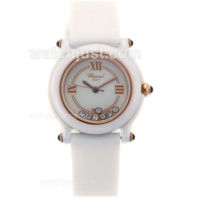 Chopard Happy Spirit White Authentic Ceramic Rose Gold Case with White Dial-Rubber Strap