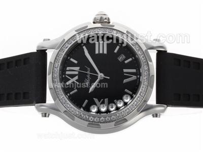 Chopard Happy Sport Diamond Bezel Black Dial with Rubber Strap-Lady Size