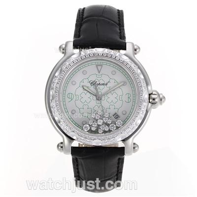 Chopard Happy Sport Diamond Bezel White Dial with Black Leather Strap-Sapphire Glass