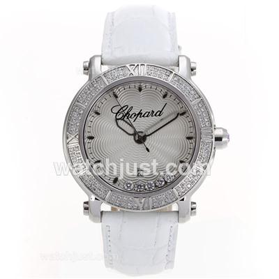 Chopard Happy Sport Diamond Bezel White Dial with Leather Strap-Sapphire Glass