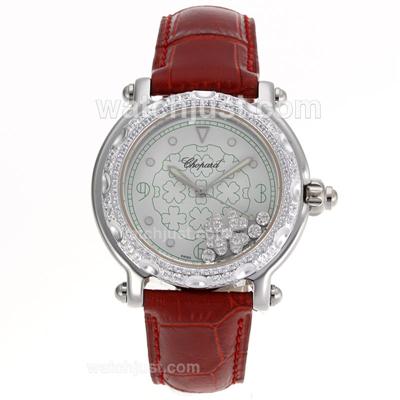 Chopard Happy Sport Diamond Bezel White Dial with Red Leather Strap-Sapphire Glass