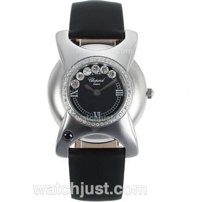 Chopard Happy Sport Diamond Bezel with Black Dial-Leather Strap