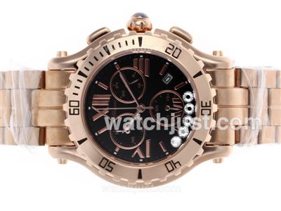 Chopard Happy Sport Full Rose Gold Working Chronograph with Black Dial S/S-Lady Size
