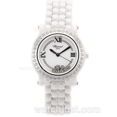 Chopard Happy Sport Full White Authentic Ceramic Diamond Bezel with White Dial-Lady Size