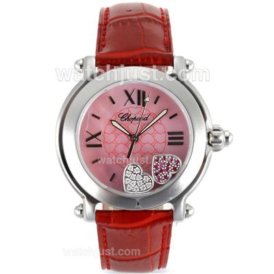 Chopard Happy Sport Roman Markers with Pink MOP Dial-Red Leather Strap
