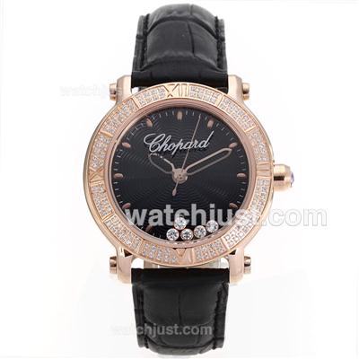 Chopard Happy Sport Rose Gold Case Diamond Bezel with Black Dial-Sapphire Glass