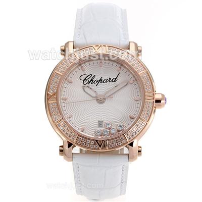 Chopard Happy Sport Rose Gold Case Diamond Bezel with White Dial-Sapphire Glass