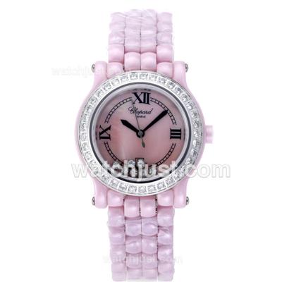 Chopard Happy Sport Swiss ETA Movement Authentic Pink Ceramic Case and Strap with Diamond Bezel Lady Model