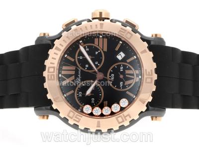 Chopard Happy Sport Swiss ETA Movement Black Ceramic Case Rose Gold Bezel with Black Dial-Lady Size