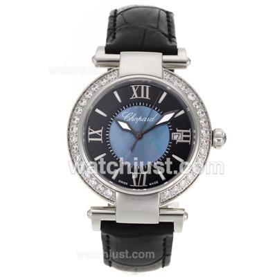 Chopard Imperial Swiss ETA Movement Diamond Bezel with Black Dial-Leather Strap