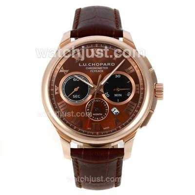 Chopard LUC Automatic Rose Gold Case Roman Markers with Brown Dial-Leather Strap