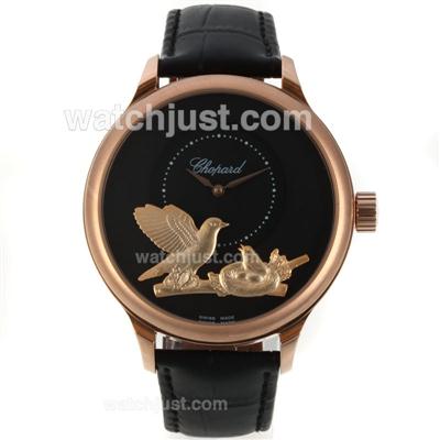 Chopard L.U.C Collection Automatic Rose Gold Case with Black Dial-Leather Strap