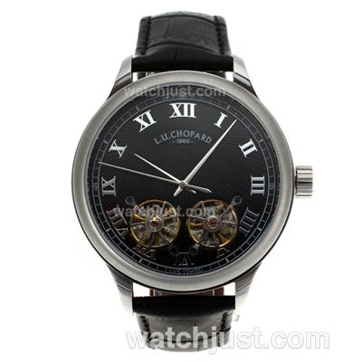 Chopard L.U.C Fleurier Double Tourbillon Automatic with Black Dial-Leather Strap