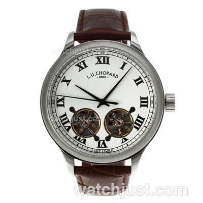 Chopard L.U.C Fleurier Double Tourbillon Automatic with White Dial-Leather Strap