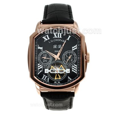 Chopard L.U.C Fleurier Tourbillon Automatic Rose Gold Case with Black Dial-Leather Strap