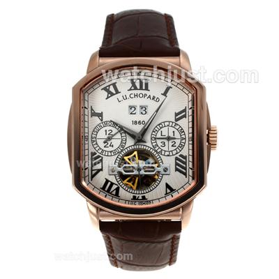 Chopard L.U.C Fleurier Tourbillon Automatic Rose Gold Case with White Dial-Leather Strap