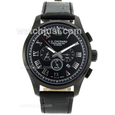 Chopard LUC Flyback Automaic PVD Case Roman Markers with Black Dial-Leather Strap