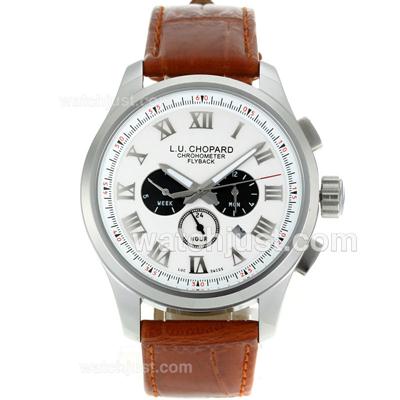 Chopard LUC Flyback Automatic Roman Markers with White Dial-Brown Leather Strap